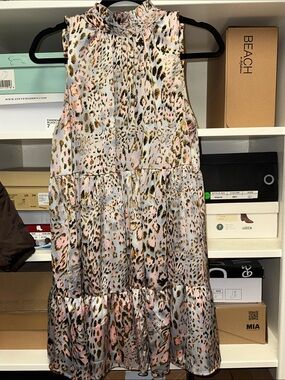 TCEC Sleeveless High-Neck Leopard Print Dress — Pink, Gray, Gold